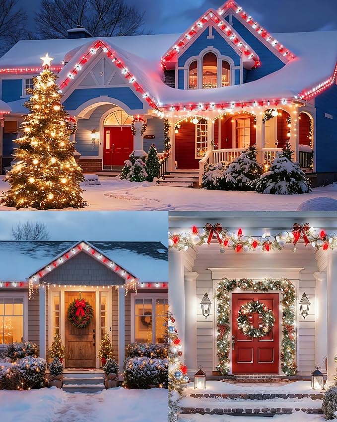 C7 LED Christmas String Lights, 25.16FT 50 LED Connectable Outdoor Indoor Decorative Light Strand, Red & White Xmas Holiday Lights for House, Christmas Tree, Patio, Party Decoration, UL Listed