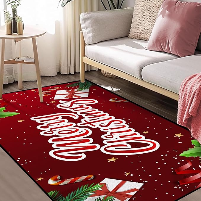 2' X 3' Christmas Rug, Snowflake Rug, Xmas New Year Gift Door Mat for Bedroom Living Room Kitchen, Merry Christmas Indoor Floor Mats for Holiday Festive Decoration,23.6" X 35.4"