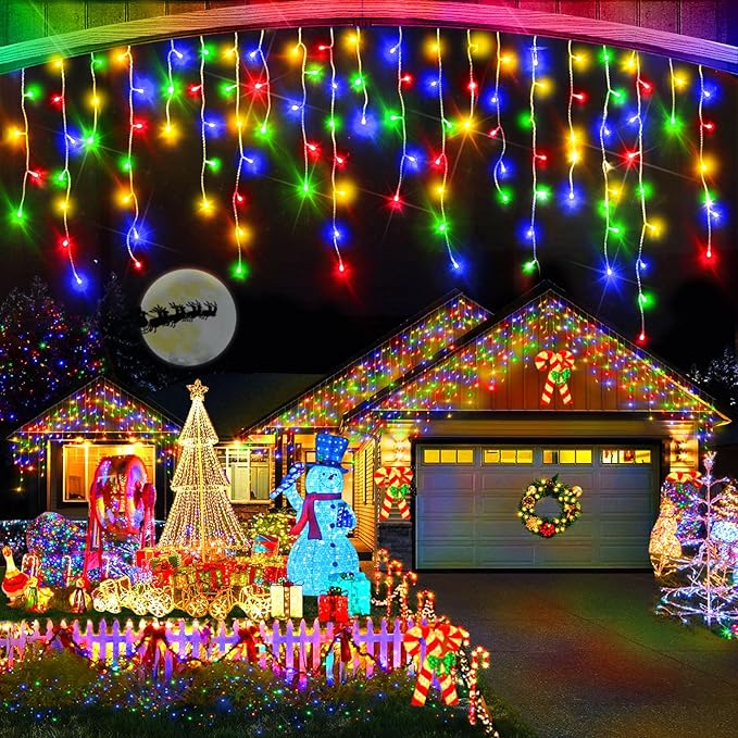 164FT Ice Lights Outdoor, 1600 LED Drops with Timer & Memory, IP44 Waterproof - Multicolor for Christmas Yard Decor