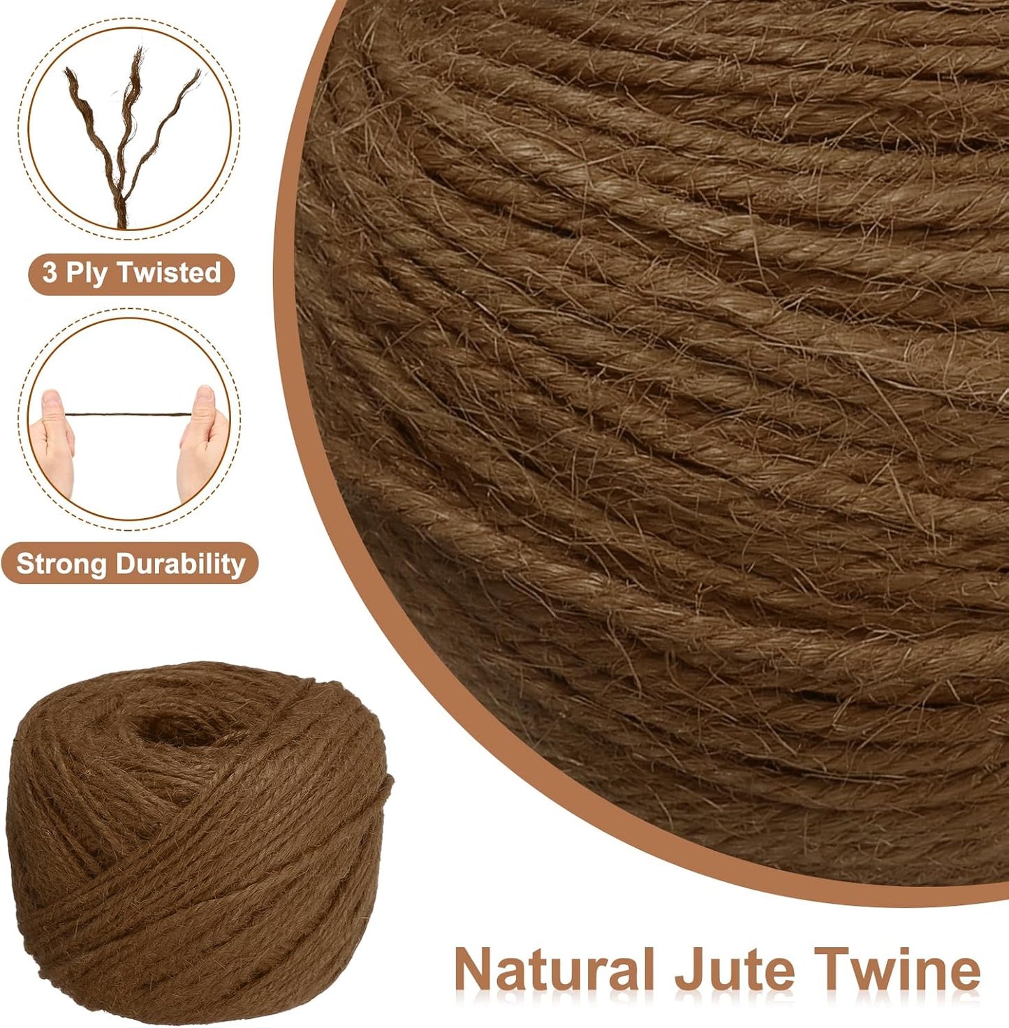 uxcell 328 Feet Natural Jute Twine String,2mm Thin Garden Twine Rope Colored Plant String Cord for DIY Art Crafts Gift Wrapping Decoration Packing Gardening Plant Hanger,Brown