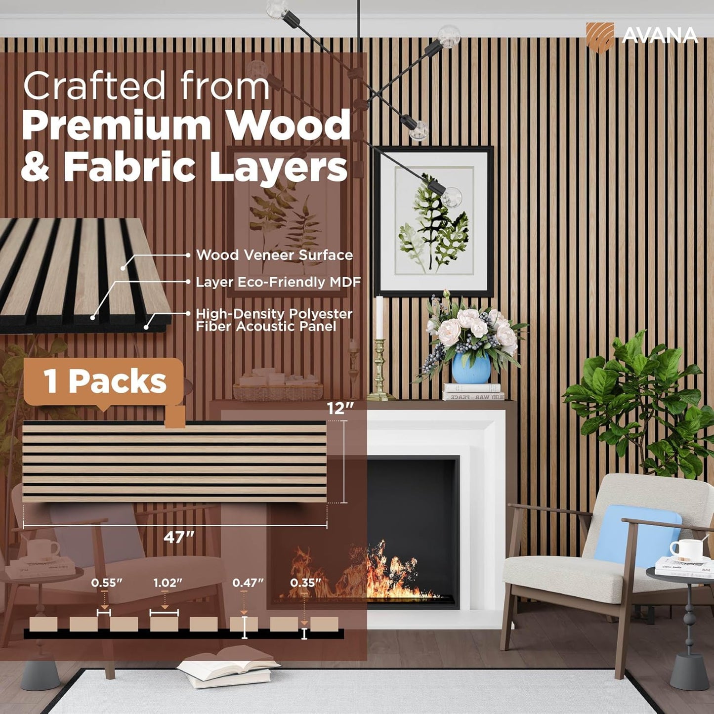 Avana Acoustic Wood Wall Panels – 47.2 X 12.6 Inch White Oak Acoustic Panels 1 PC – Wall Panels For Interior Wall Decor For Homes, Offices, Studios – Modern Sturdy And Durable Wood Panels For Wall