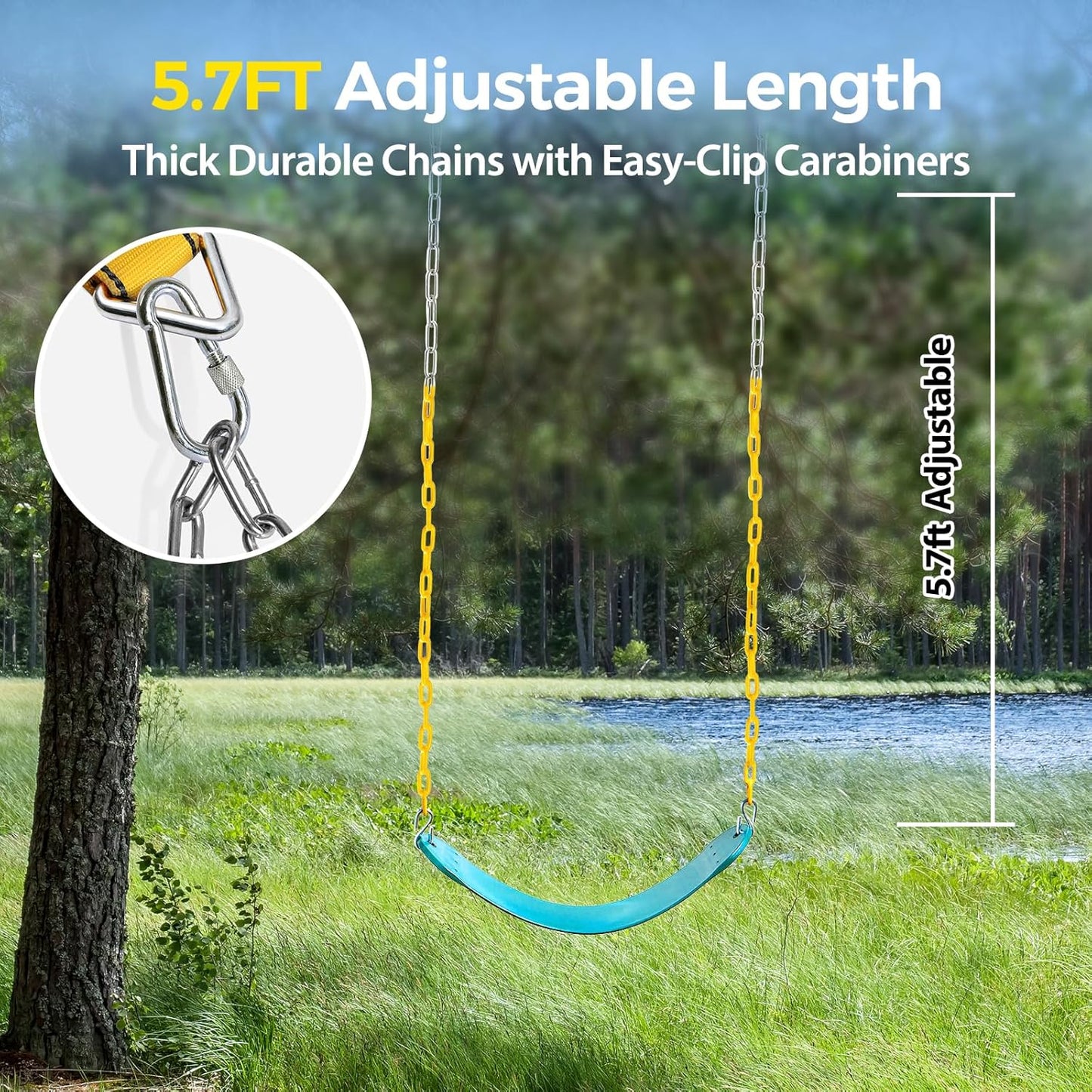 PACEARTH 2 Pack Swings Seats Holds 660lbs with 68.9 inch Anti-Rust Chains Plastic Coated 23.6 inch Tree Hanging Straps and Locking Buckles Playground Swing Set Accessories Replacement (Sky-Blue)