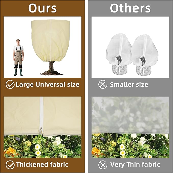 142x100inches Huge Plant Covers Freeze Protection,Frost Cloth for Outdoor Plants, 2.5 oz/yd² Thickened Winter Tree Covers with Zipper Drawstring,1 Pack Frost Blanket from Wind,Pest and Animal.
