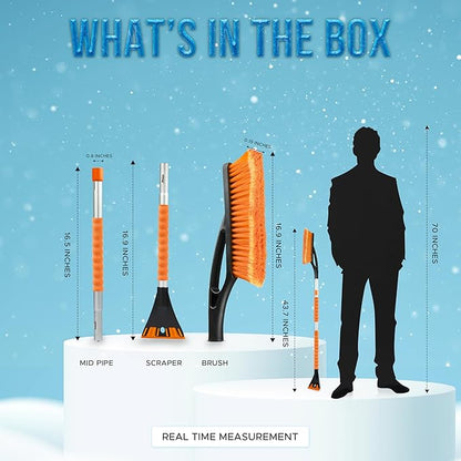 EcoNour 43" Ice Scrapers for Car Windshield Extendable | 3 Parts Detachable Telescopic Snow Brush for Car, Trucks, SUV | Long Snow Scraper with Brush | Car Winter Accessories (2 Pack)