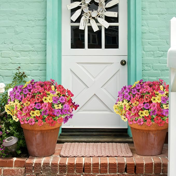 AGIRL 16 Bundles Artificial Flowers for Outdoor,No Fade Fake Plastic Flowers Faux Plants for Hanging Planters Decoration Indoor Outside Garden Porch Window Box Home Wedding