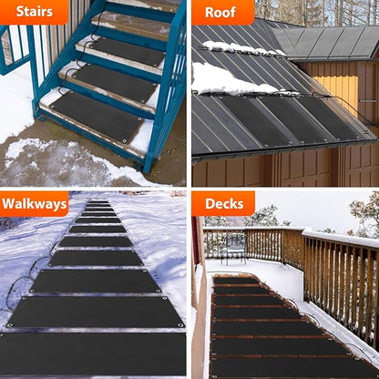 mestyl Heated Snow Melting Mats Outdoor, 10 x 30 Inch Heated Outdoor Mats, Snow and Ice Melting Mats No-Slip Winter Outdoor Heated Mats for Stair, Walkway, Steps, Sidewalks, Decks, Driveway, 4Pcs