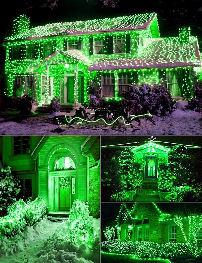 JXLEDAYY 200 FT 500 LED Christmas Lights Outdoor Fairy Lights Plug in Clear Wire String Lights Waterproof 8 Modes Timer for Outside Xmas Garden Tree Patio Yard Party Decorations-Green