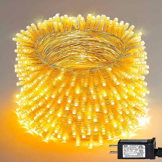 Dazzle Bright Christmas String Lights, 100 FT 300 LED Connectable Waterproof String Lights Clear Wire with 8 Modes Timer, Christmas Decorations for Indoor Outdoor Xmas Party Yard Garden (Warm White)