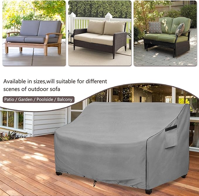 okcool Heavy Duty Patio Sofa Cover, 100% Waterproof 3-Seater Outdoor Sofa Cover Fits up to 76W x 32.5D x 33H Inches, Lawn Patio Furniture Covers,Grey