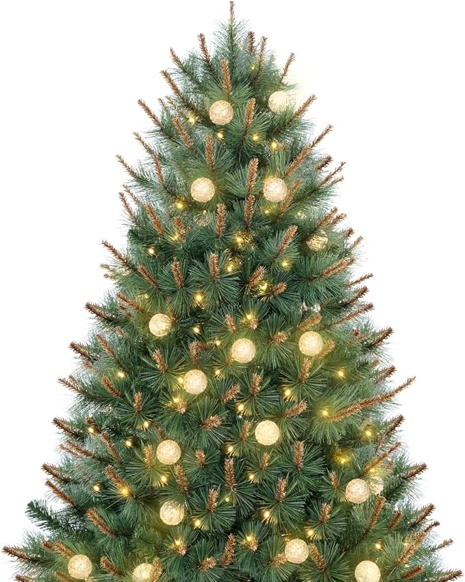 Selena 6.5ft Prelit Artificial Christmas Tree with 857 Branch Tips, 300 Warm Lights and Metal Stand, 43" Wide Realistic Withered Christmas Tree with Lights by Naomi Home