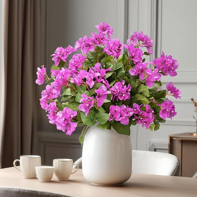 4 Pcs Artificial Flowers Bougainvillea Outdoor Artificial Plants Faux Flowers with Stems Silk Flowers for Wedding Porch Living Garden Decor(4PCS,Light Purple)