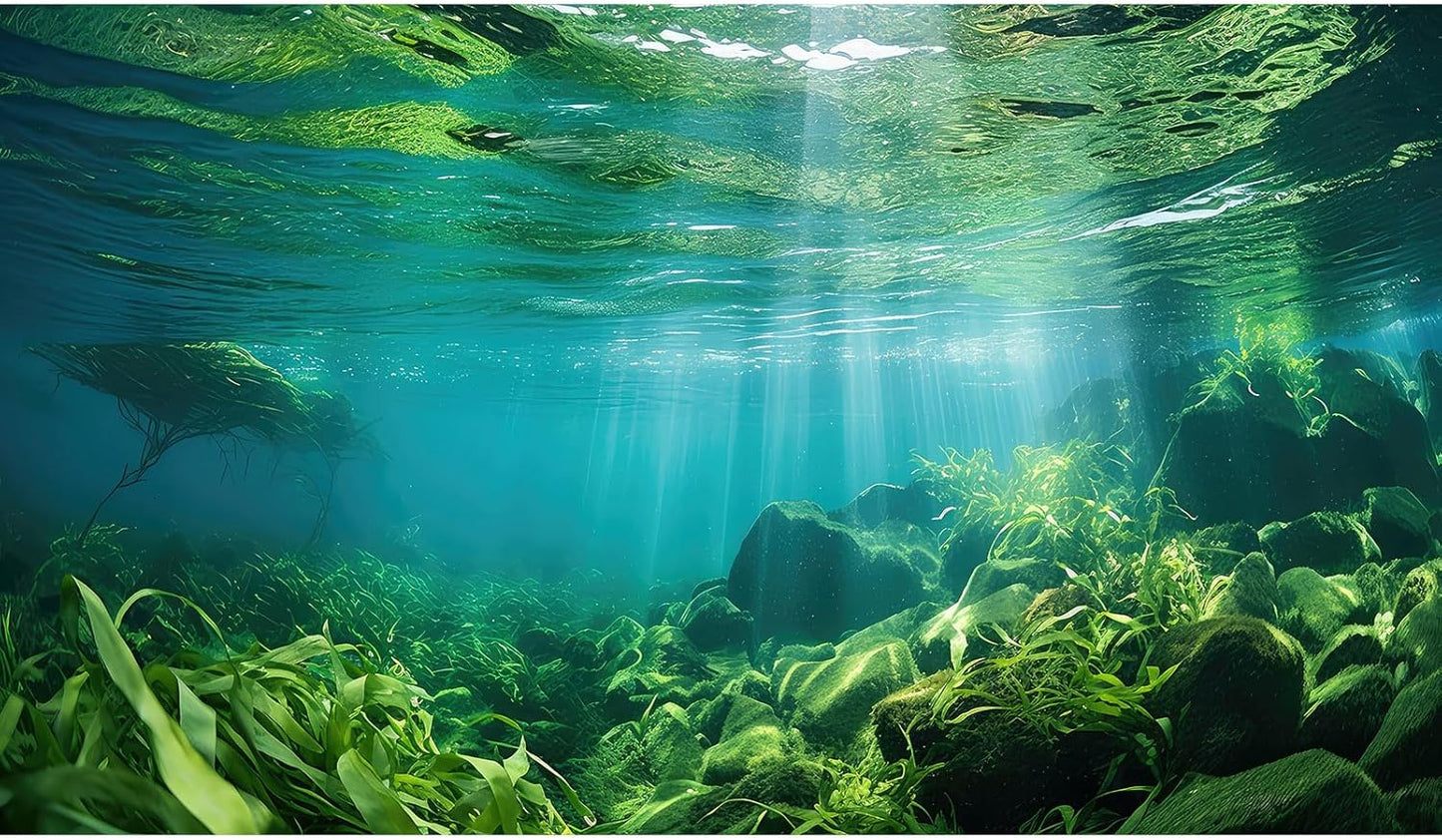 Under The Sea Fish Tank Background Aquatic Plants Deep Sea Aquarium Background Underwater Sunray Rock with Moss Terrarium Backgrounds Deep Ocean Floor Tropical Fish Tank Backgrounds 36x24in