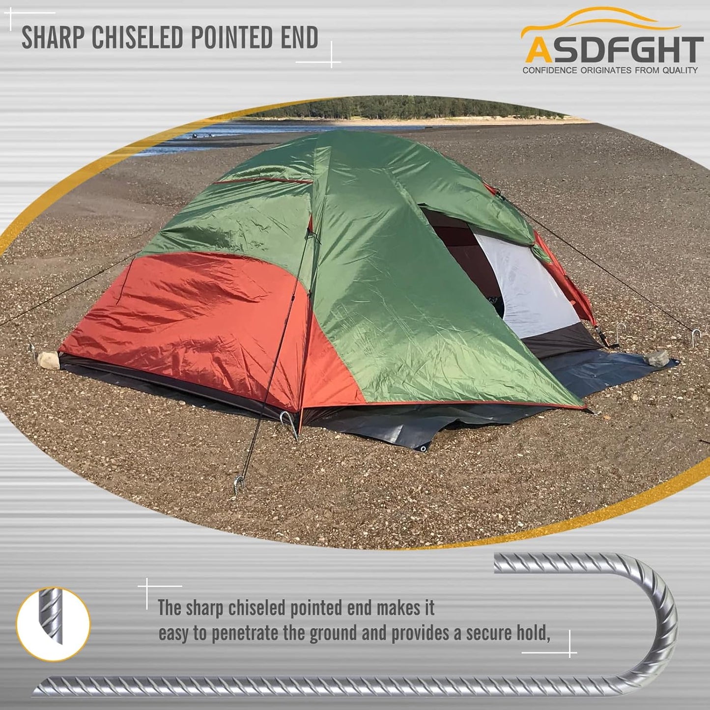 ASDFGHT J Hook Rebar Stakes 12 & 16 Inch (Black or Silver), Heavy Duty Professional Quality Ground Anchors for Chainlink Fence, Sports nets, Camping, Trampolines, Irrigation Pipes and Garden