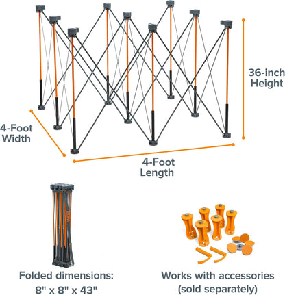 BORA Centipede CT9 36 inch Tall Portable Folding Workstand Workbench with Carry Strap, Collapsible, Construction Table, Support, Sawhorse, 4Ft X 4Ft, 36 inch Work Height, 3500lb Weight Capacity,Orange