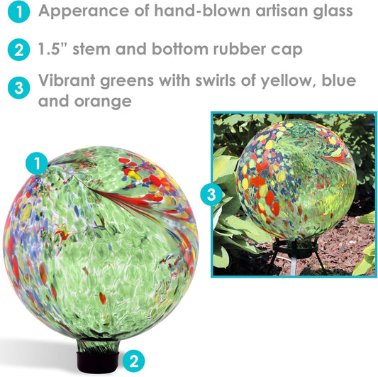 Sunnydaze 10-Inch Gazing Ball for Garden - Glass Gazing Globe for Outside - Garden Orb Yard Decor - Green Artistic
