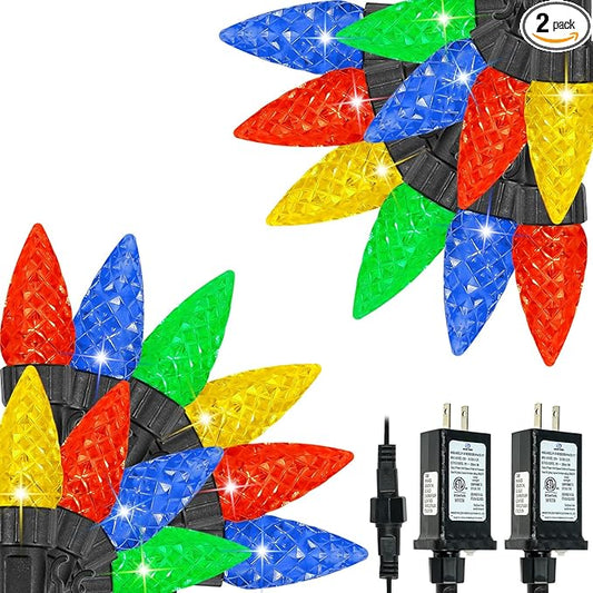 2 Pack C6 Christmas Lights Outdoor Indoor, Total 200 LED 66 FT Connectable Christmas String Lights with Timer & 13 Modes, Waterproof Twinkle Light for Xmas Tree Party Wedding Decorations (Multicolor)