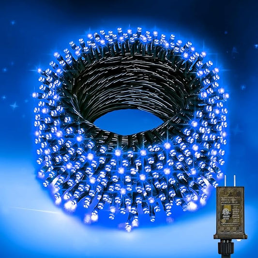 Nisocy 66FT 200 LED Blue String Lights with Green Wire, Waterproof Seasonal Fairy Lights with 8 Modes, Indoor Outdoor Decorative Lighting for Christmas Tree, Party, Garden, Patio