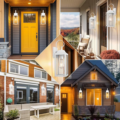 2 Pack Outdoor Light Fixtures Wall Mount, 15 Inch White Exterior Wall Sconces Waterproof, Large Outside Lights for House, Modern Wall Lanterns Clear Glass