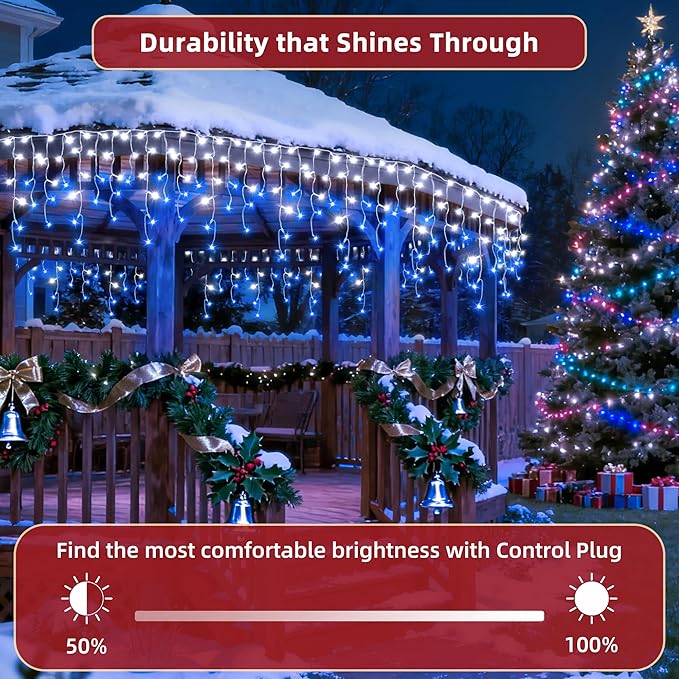 1332 LED 132ft Christmas Lights with 296 Drops, 12 Lighting Modes Blue & White Christmas Decoration Twinkling Lights Dimmable, Timer Outdoor Waterproof Fairy Lights for Indoor Garden House Eaves Roof