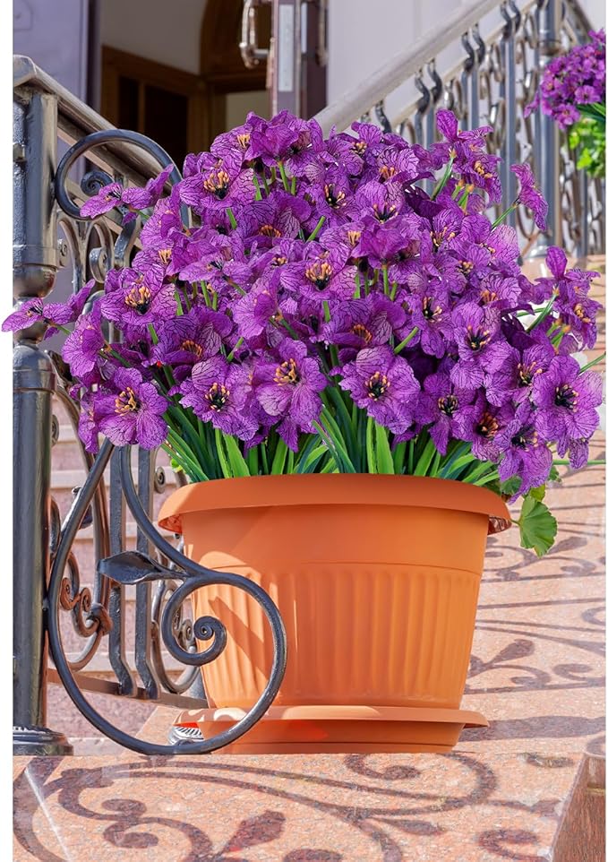AmyHomie 20 Bundles Artificial Flowers for Outdoor Outside Spring Summer Decoration UV Resistant Faux Flowers No Fade Fake Plastic Plants Garden Porch Window Box Decorating (Purple)
