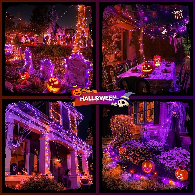 JMEXSUSS 800 LED Orange and Purple Halloween Lights, 272ft Halloween String Lights Outdoor Waterproof, 8 Modes Plug in Twinkle Light for Tree Party Decor