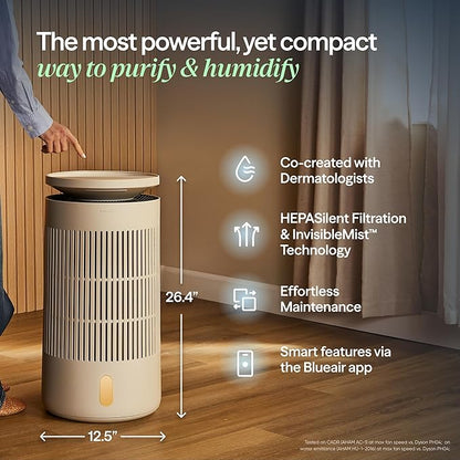 Blueair 2-in-1 Pro Air Purifier & Humidifier for Large Rooms, HEPASilent™ Removes 99.97% Allergens, Dust, Smoke, Up to 1,875 sq ft, Smart App, Skin-Hydration Mode, 360° InvisibleMist™