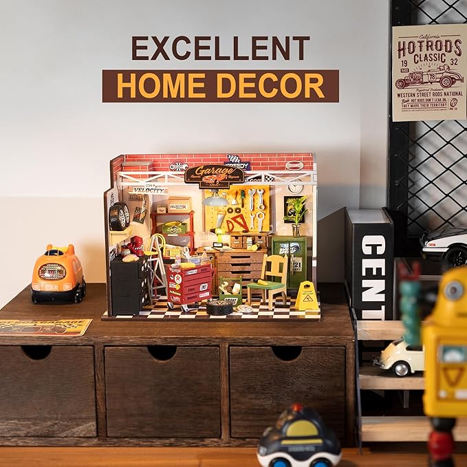 ROBOTIME Miniature House Kit DIY Mini Garage Workshop Tiny Model House Building Kit with LED Decorative Craft for Adults Hobby Gift