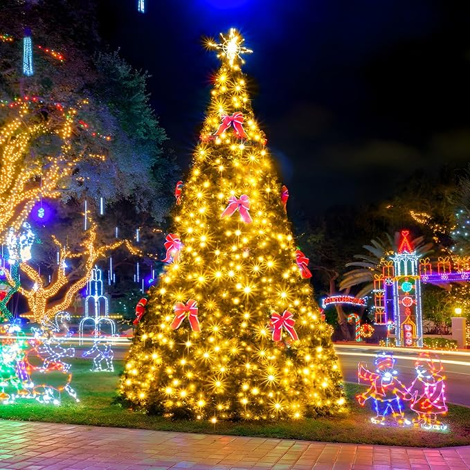 SAUIRS 197FT 500 LED Christmas Lights Outdoor String Lights with 8 Modes Timer Waterproof Fairy Light Plug in for Outside Indoor Party Xmas Palm Tree Yard Wedding Decorations(Warm White)
