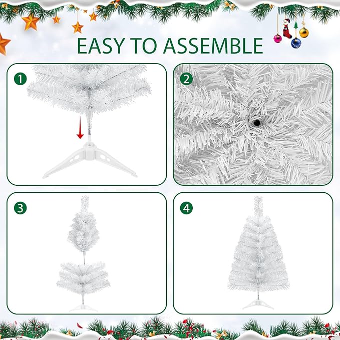 GlyinnHe 2Ft White Artificial Christmas Tree with Plastic Stand, Tabletop Christmas Tree for Indoor Outdoor Holiday Decoration