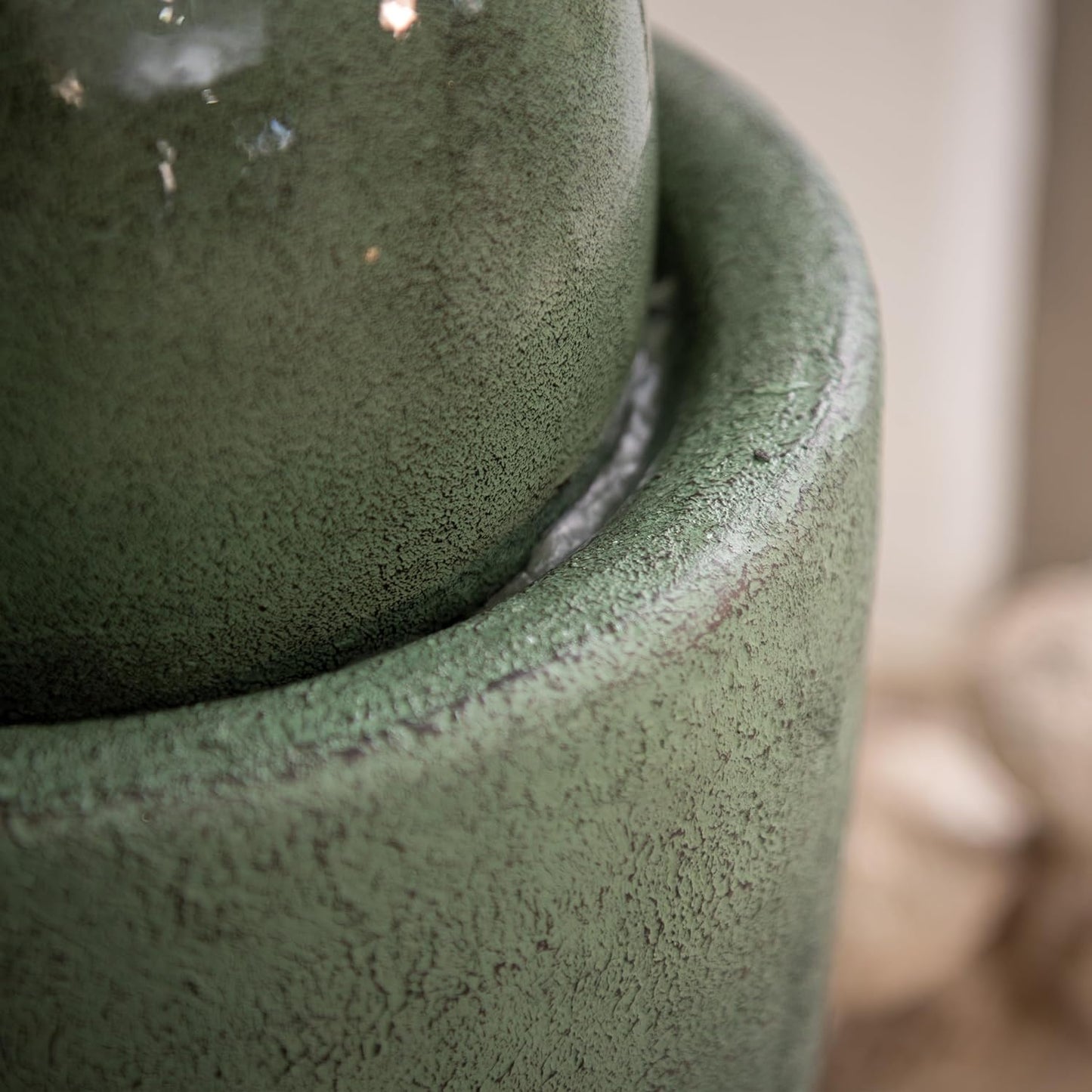 XBrand 25.98" H Green Round Stone Indoor/Outdoor Modern Sphere Water Fountain w/LED Lights – Ball Bubbling Fountain Décor for Garden, Patio, or Tabletop