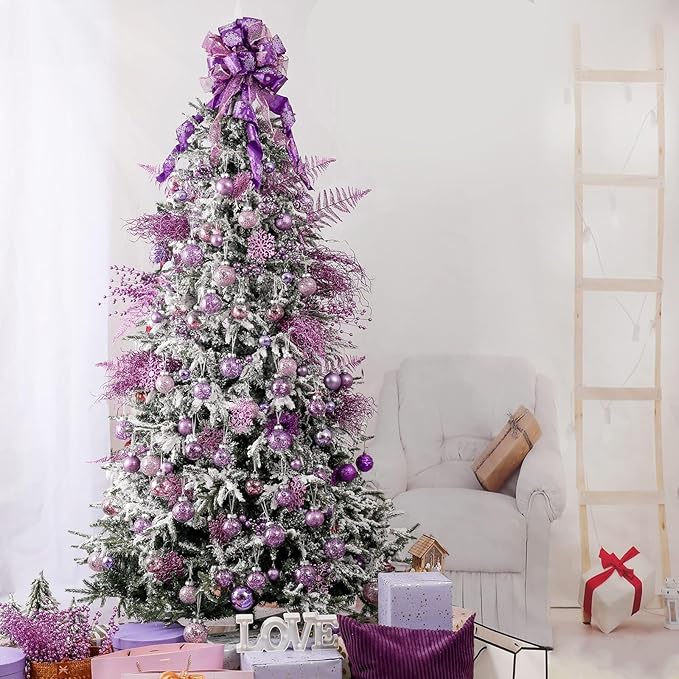 Wironlst Christmas Ball Ornaments Shatterproof Clear Large Plastic Hanging Ball Decorative Baubles Set with Stuffed Delicate Decorations (Multi-Size, Purple)