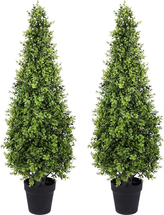 3FT Artificial Boxwood Topiary Tree Fake Topiary Potted Plants for Home Office Garden Indoor Outdoor Decoration 35INCH(2PACK)