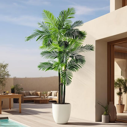 8.2FT Artificial Phoenix Palm Tree Artificial Plants Indoor Outdoor Large Faux Coconut Silk Palm Tree Tropical Fake Tree Faux Sago Palm Plant for Modern Farmhouse Yard Outside Patio Poolside