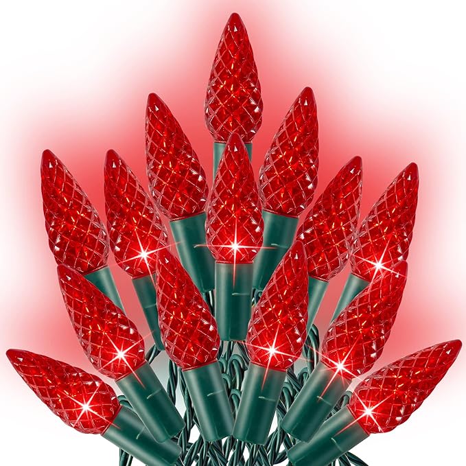 Dazzle Bright C6 Christmas String Lights, 100 LED 33 FT Waterproof Connectable Green Wire Fairy Lights, 8 Modes Christmas Lights for Indoor Outdoor Home Garden Yard Xmas Tree Decorations (Red)