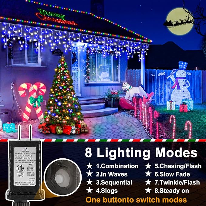 Heceltt Christmas Lights Outdoor, 49FT 480 LED Ice Lights for Outside, 90 Drops Ice String Lights with 8 Modes, Waterproof Timer & Memory for Yard, Garden, Eaves, Patio, Party (Blue and Cool White)
