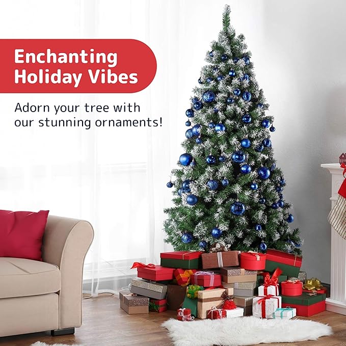 PREXTEX 36 Piece Blue Christmas Ornaments Set with Hanging Loops - Durable, Shatterproof Christmas Balls in 3 Sizes and 6 Styles - Midnight Blue Xmas Decorations for Trees, Wreaths, and Holiday Decor