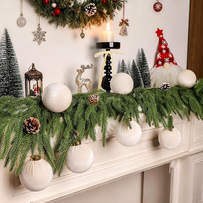 24 Pack Velvet Ornaments for Christmas Tree Decorations, 12 Pcs 3.15 Inch Large Neutral Christmas Ornaments Hanging Flocked Balls and 12 Pcs Velvet Bows for Xmas Tree Holiday Party Decor