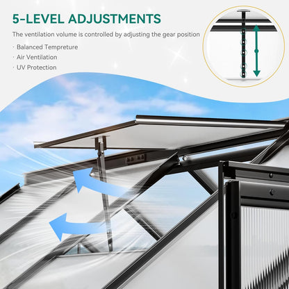 YITAHOME Polycarbonate 6x8FT Greenhouse Heavy Duty Green Houses Outdoor Greenhouses Aluminum Sliding Doors Vent Window Premium Large Sun House for Garden Backyard, Black