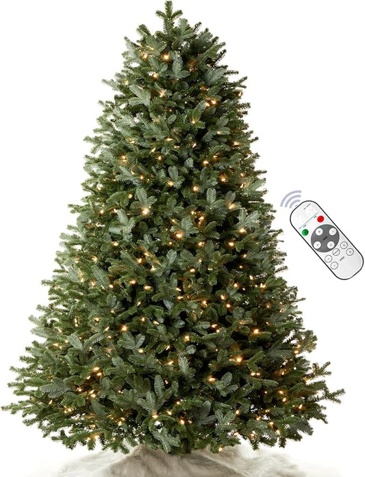 7.5FT Pre-lit Christmas Tree Premium Artificial Fir Remote Control with 400 Warm White & Multi-Color Lights, Hinged/Feel Real/Realistic/Full Fir Dual Color Xmas Tree 7.5 Feet Outdoor Festive Holiday