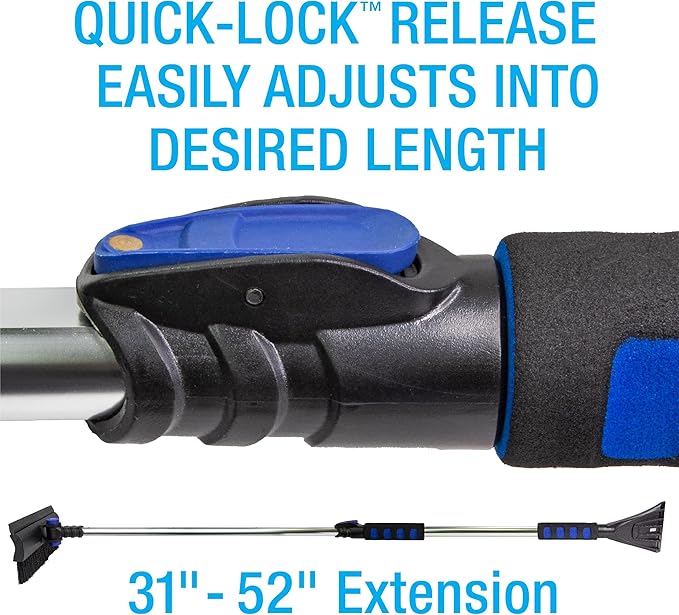 SubZero 80052 52" Extension Quick-Release Handle Ice Scraper and Pivoting Snow Broom (Colors May Vary)