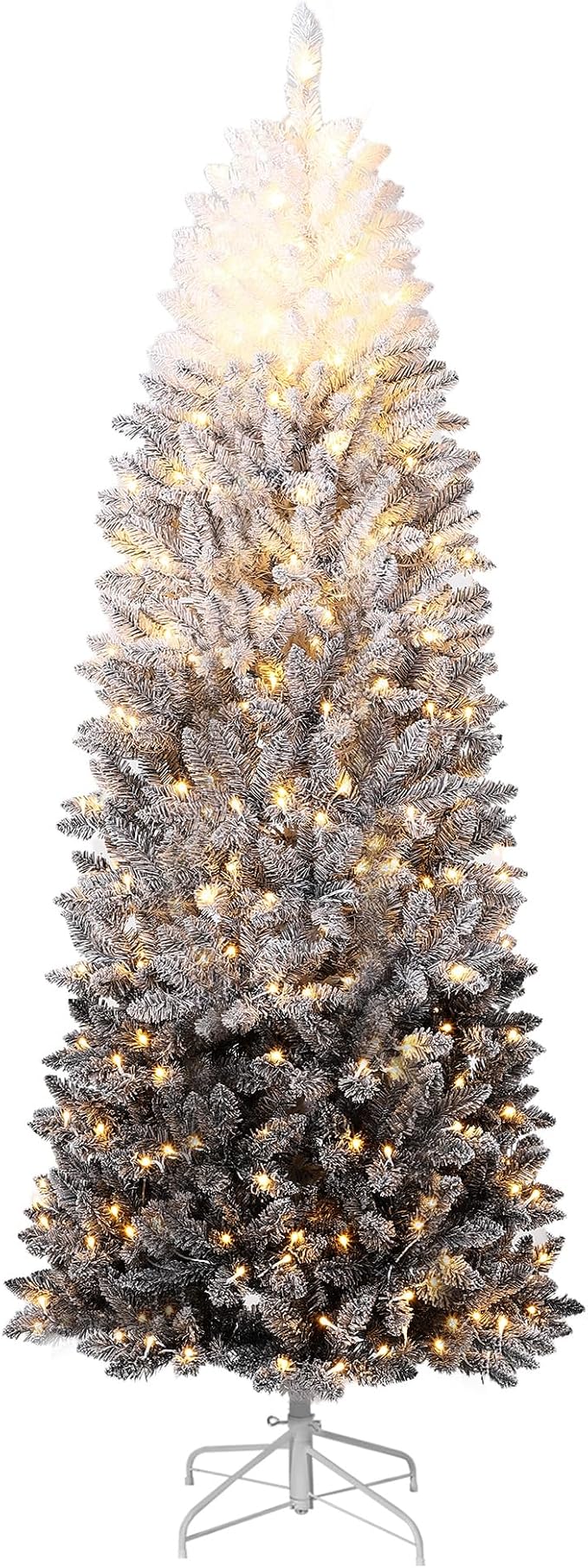 GAOMON 7.5Ft Prelit Black Christmas Tree with Lights Slim Artificial Halloween Christmas Tree Artificial Pencil Tree Automatic Branches for Home, Office, Party Decoration, White & Black Gradient