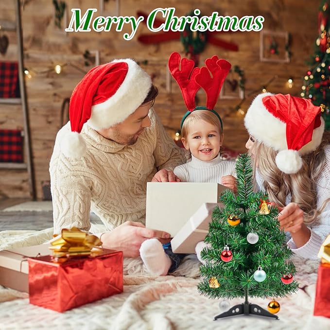 17.7Inch Artificial Christmas Tree Green Tabletop Christmas Tree with Plastic Stand Mini Xmas Pine Tree for Indoor Outdoor Holiday Home Decoration