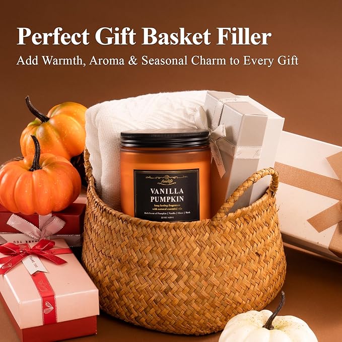Auelife Creamy Vanilla Scented Candle – 22oz Large 3-Wick Soy Candle, Sweet Long Lasting Fall Candles for Home, Cozy Autumn Candles, Relaxing Gifts for Women & Men