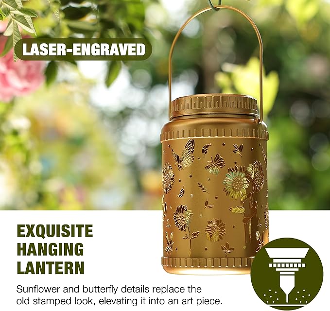 Cooo 4 Pack Solar Lanterns Outdoor Waterproof Sunflower Butterfly Solar Pathway Lights Landscape Path Christmas Gifts for Women Mom Grandma for Outdoor Table Lamps Garden Yard Backyard Decor -Gold