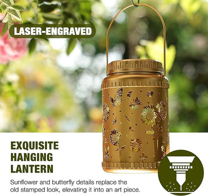 Cooo 4 Pack Solar Lanterns Outdoor Waterproof Sunflower Butterfly Solar Pathway Lights Landscape Path Christmas Gifts for Women Mom Grandma for Outdoor Table Lamps Garden Yard Backyard Decor -Gold