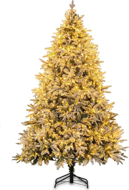 Sunnyglade 4ft Artificial Snow Flocked Christmas Tree with 240 LED Lights (Not pre-lit), Xmas Tree Full Tree with 300 Branch Tips & 11 Modes Light, RGB & Warm White Light, Foldable Stand for Home