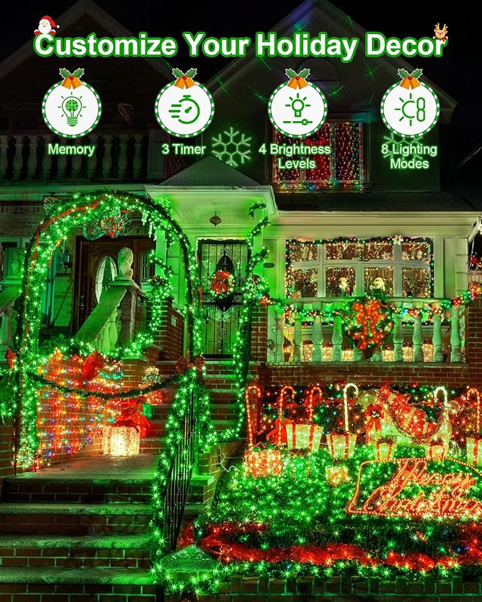 355 FT 900 LED Green Christmas Lights, Extra Long Outdoor String Lights Waterproof, Timer & Memory, 8 Modes Dimmable Plug in Fairy for Outside Tree Wedding Patry