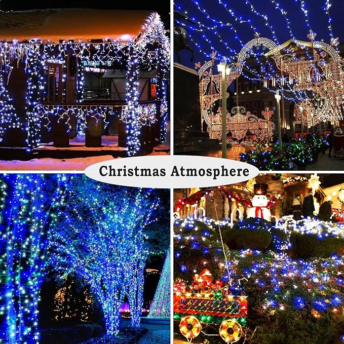 KNONEW Outdoor Christmas Lights 500 LED 197ft String Lights 8 Modes & Memory Fairy Light Plug in Waterproof LED String Lights for Xmas Yard Tree Wedding Party (Blue and White)