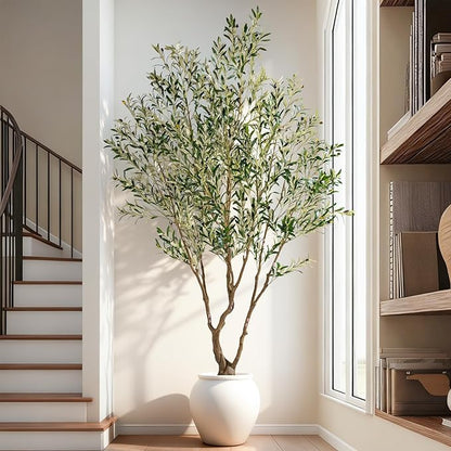 7ft Faux Olive Tree with Pot & Moss Artificial Olive Plant Fake Olive Tree for Home Decor, Large Indoor Artificial Trees Faux Plants Indoor Durable Artificial Trees for Living Room/Office