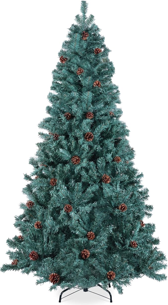 Best Choice Products 6ft Pre-Decorated Holiday Christmas Tree for Home, Office, Party Decoration w/1,000 Tips, Pinecones, Metal Base – Blue Spruce